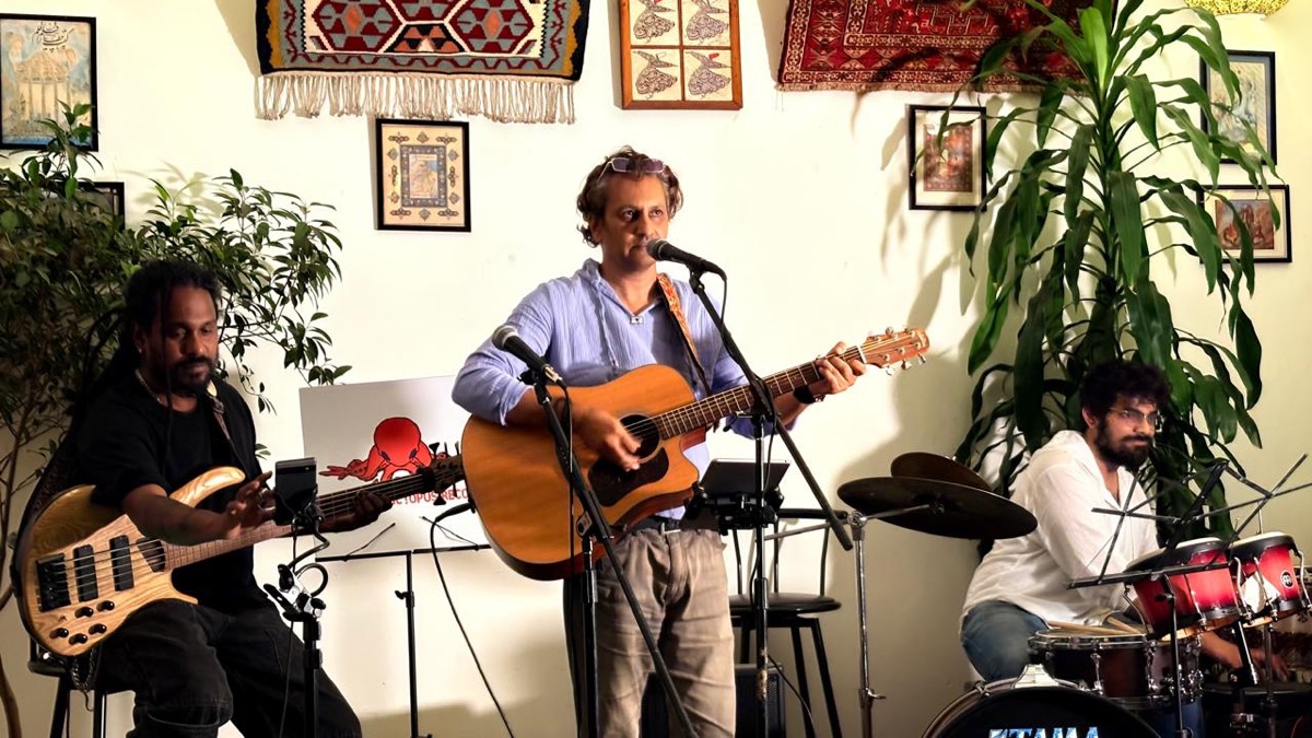 Trio performing wide angle