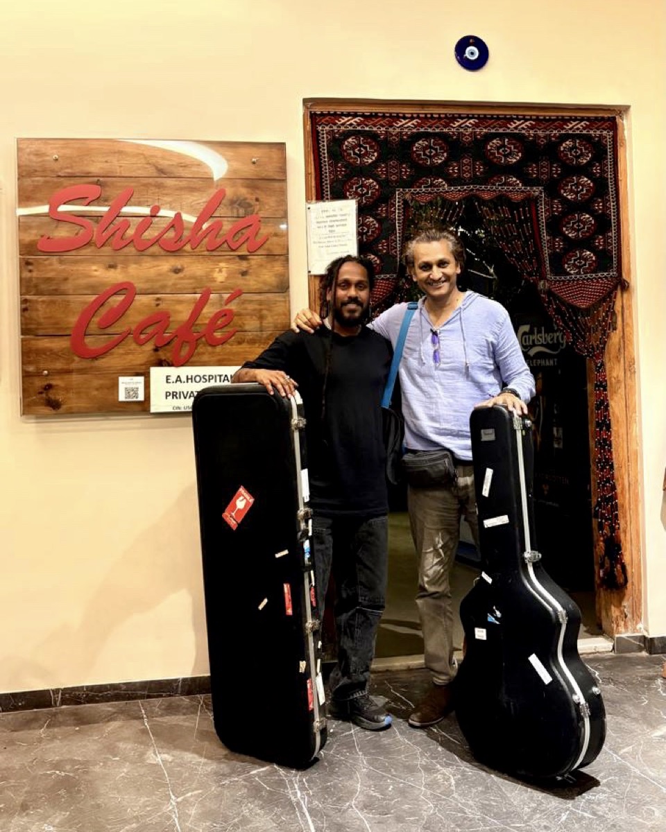 Duo at Shisha Cafe entrance
