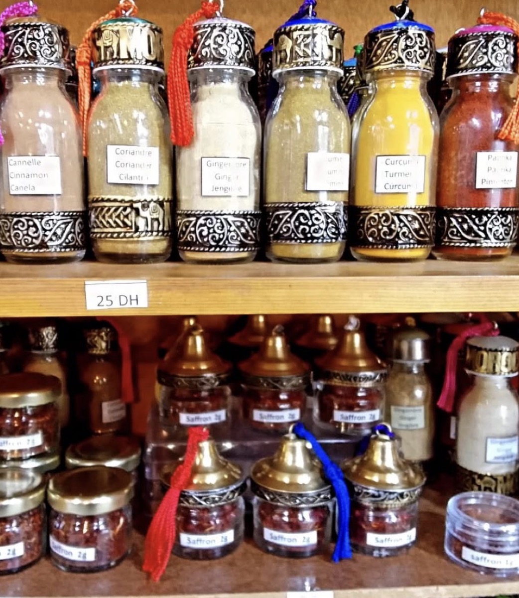 Moroccan spice jars display