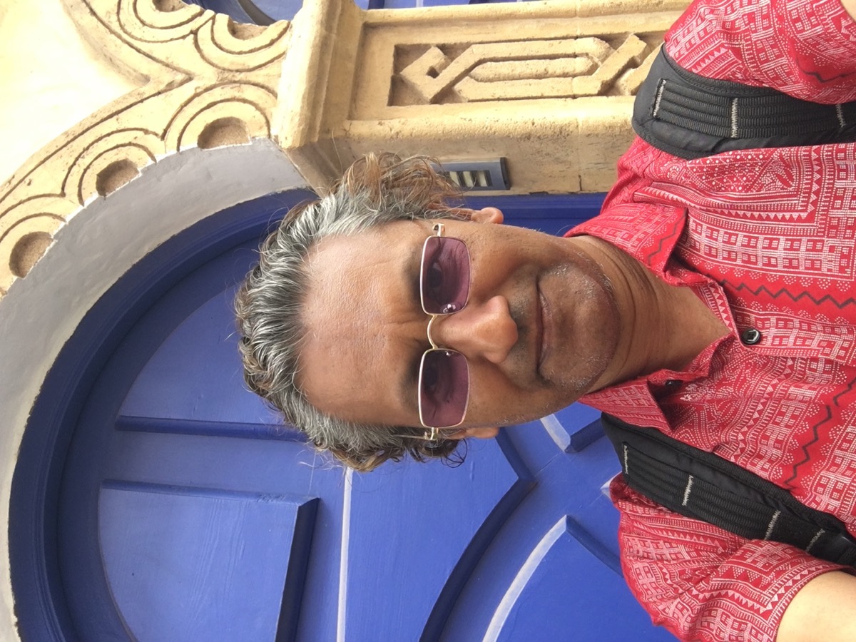Selfie at blue Essaouira door